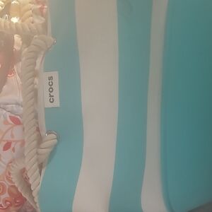 CROCS Aqua and White Striped Tote